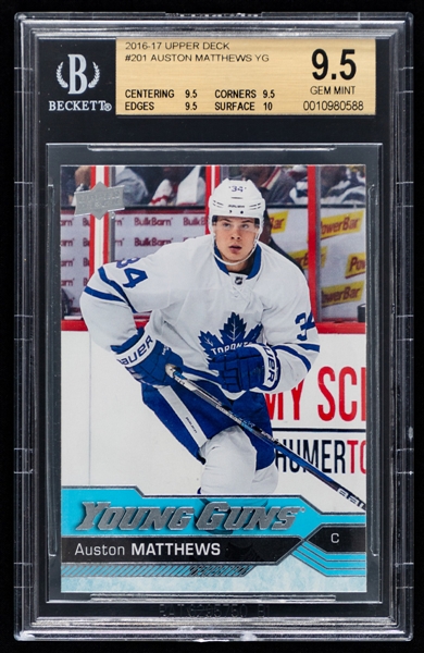 2016-17 Upper Deck Young Guns Hockey Card #201 Auston Matthews Rookie – Graded Beckett GEM MT 9.5