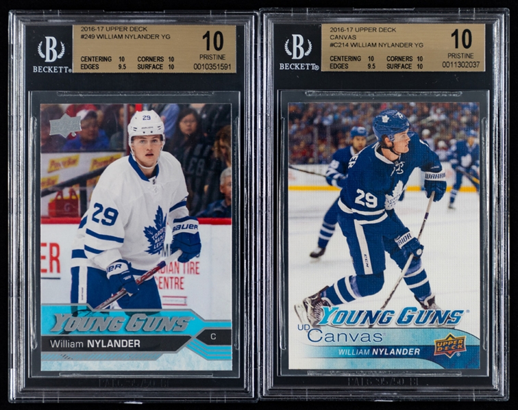 2016-17 Upper Deck Young Guns Hockey Card #249 William Nylander Rookie (Graded Beckett Pristine 10) and #C214 William Nylander Canvas Rookie (Graded Beckett Pristine 10)