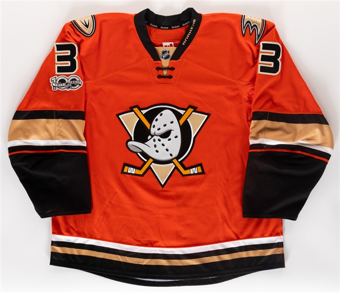 Clayton Stoner 2016-17 Anaheim Ducks Signed Game-Issued Third Jersey with Auction LOA - NHL Centennial Patch! 