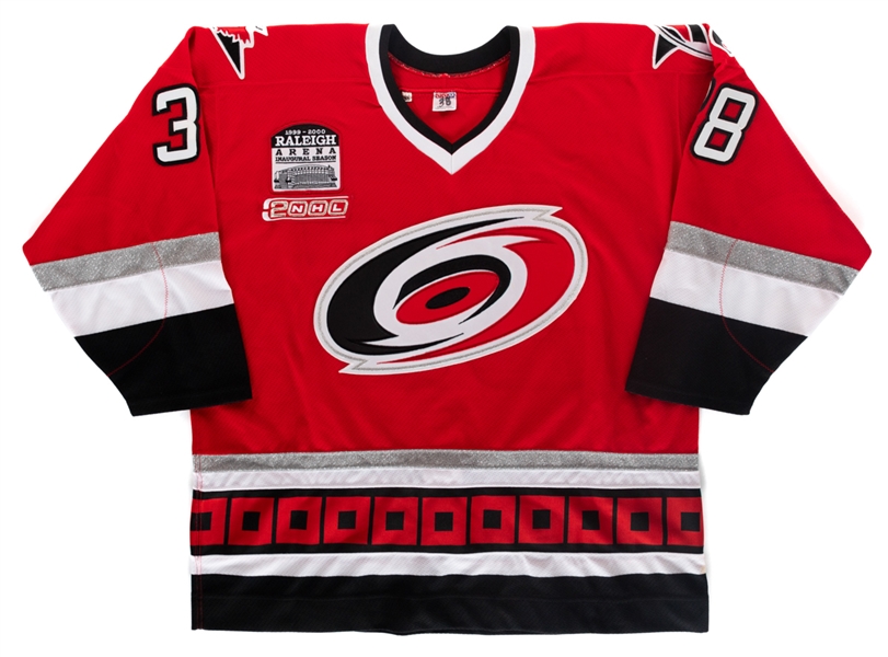 Mark McMahons 1999-2000 Carolina Hurricanes Game-Worn Pre-Season Jersey with COA - Raleigh Arena Inaugural Season and Chiasson Memorial "3" Patches!