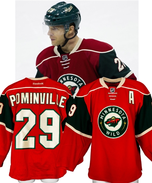 Jason Pominvilles 2013-14 Minnesota Wild Alternate Captains Game-Worn Jersey - Team Repairs! - Photo-Matched! 