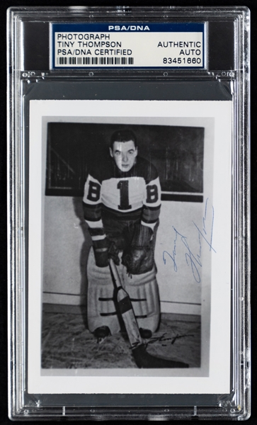 Deceased HOFer Tiny Thompson Signed Boston Bruins Photo - PSA/DNA Certified 