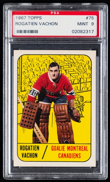 1967-68 Topps Hockey Card #75 HOFer Rogie Vachon Rookie - Graded PSA 9