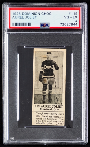1925 Dominion Chocolate V31 Hockey Card #119 HOFer Aurele Joliat (with Tab) - Graded PSA 4
