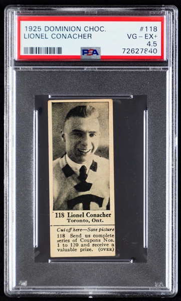 1925 Dominion Chocolate V31 Hockey Card #118 HOFer Lionel Conacher Rookie (with Tab) - Graded PSA 4.5