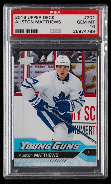 2016-17 Upper Deck Young Guns Hockey Card #201 Auston Matthews Rookie – Graded PSA GEM MT 10