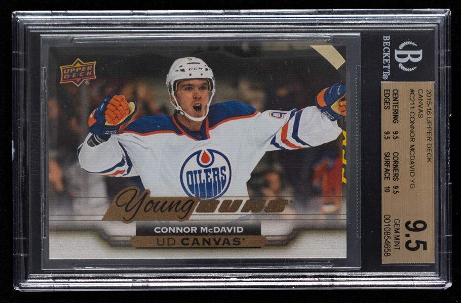 2015-16 Upper Deck Young Guns Canvas Hockey Card #C211 Connor McDavid Rookie - Graded Beckett GEM MINT 9.5