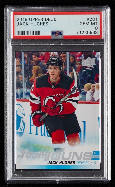 2019-20 Upper Deck Young Guns Hockey Card #201 Jack Hughes Rookie – Graded PSA GEM MT 10