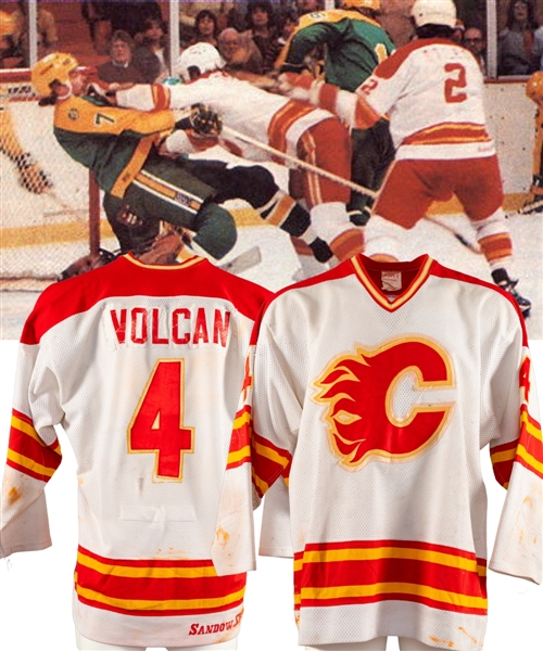 Mickey Volcans 1983-84 CHL Colorado Flames Game-Worn Jersey (1982-83 Calgary Flames Jersey) - Short-Lived Defunct Farm Team!