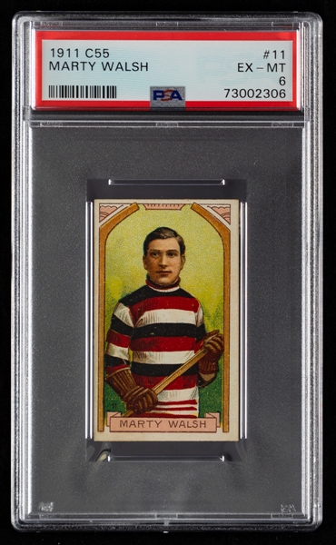 1911-12 Imperial Tobacco C55 Hockey Card #11 HOFer Martin "Marty" Walsh - Graded PSA 6