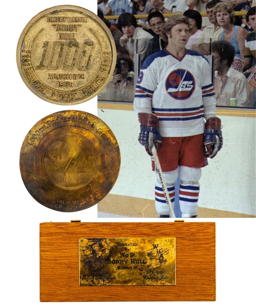 Bobby Hulls 1977-78 WHA Winnipeg Jets Milestone "1,000th Career Goal" Presentation Puck with Display Case - LOA 