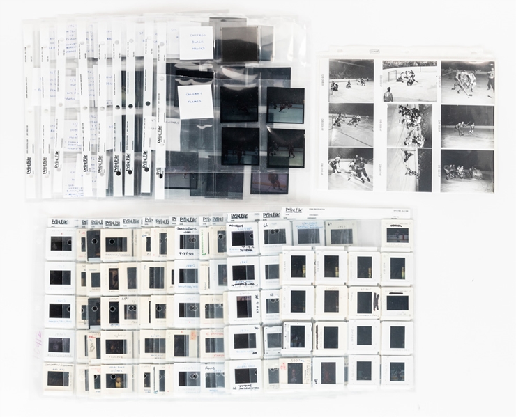 NHL Hockey 2 ¼ Inches Color and B&W Negatives (51) and 35mm Color and B&W Slides (263) - Bossy, Dionne, Dryden, Beliveau, Cournoyer, H. Richard, Sittler, Keon, Howe, Perreault, Hull, Horton +++