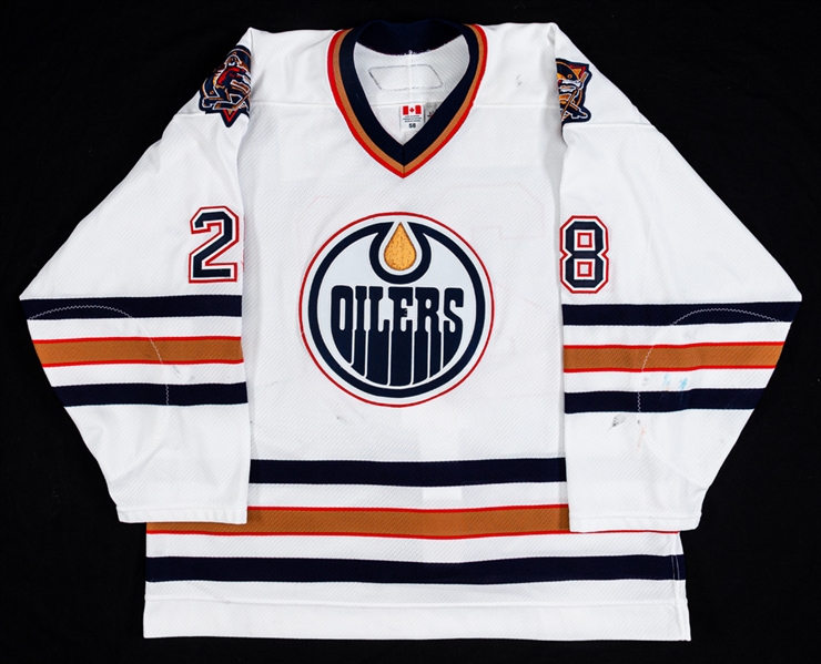 Danny Syvrets 2005-06 Edmonton Oilers 1st NHL Game Game-Worn Photo-Matched Jersey with Team LOA Plus Signed Photo