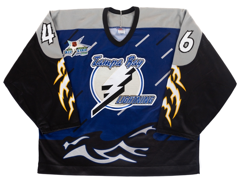 Andrei Skopintsevs 1998-99 Tampa Bay Lightning Game-Worn Rookie Season Third Jersey – 1999 All-Star Game Patch! – Photo-Matched!