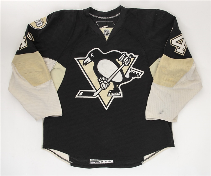 Brooks Orpiks 2007-08 Pittsburgh Penguins Game-Worn Jersey with Team LOA - 250th Patch! - Team Repairs! - Photo-Matched!