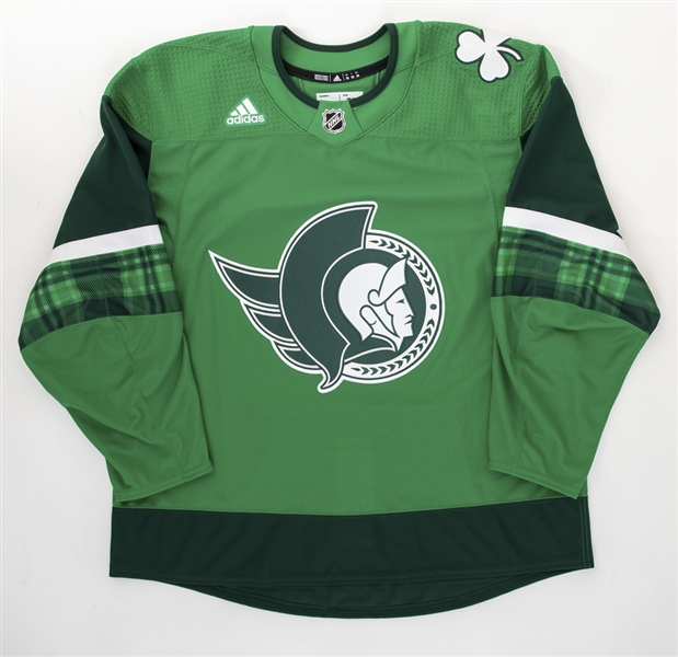 Austin Watsons 2020-21 Ottawa Senators "St Patricks Day" Signed Warm-Up Worn Jersey with Team LOA