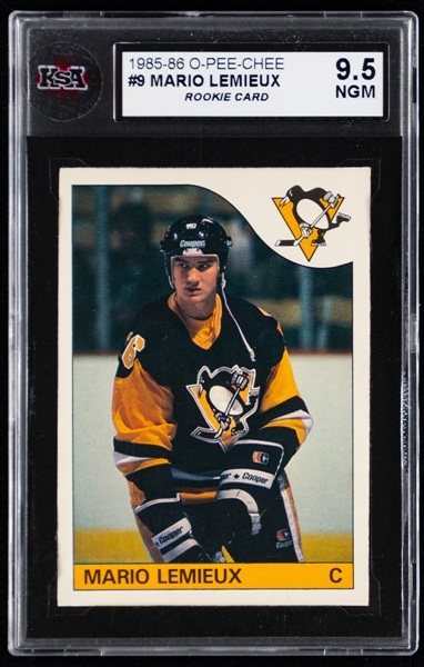 1985-86 O-Pee-Chee Hockey Card #9 HOFer Mario Lemieux Rookie - Graded KSA 9.5