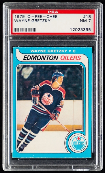 1979-80 O-Pee-Chee Hockey Card #18 HOFer Wayne Gretzky Rookie - Graded PSA 7