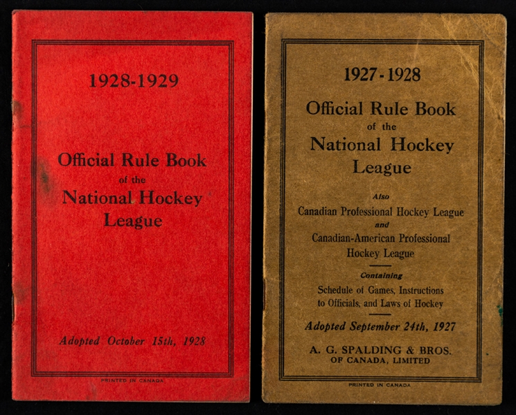 Scarce 1927-28 and 1928-29 Official NHL Rule Books (2)