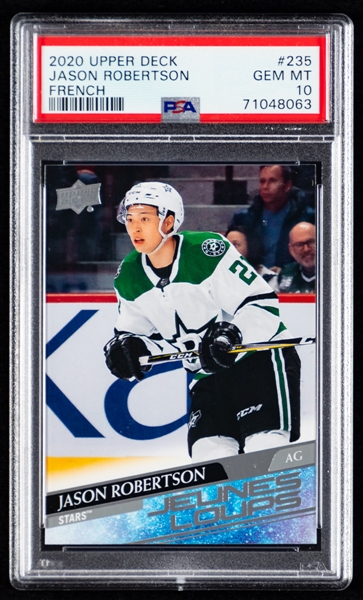 2020-21 Upper Deck Young Guns French Variation Hockey Card #235 Jason Robertson Rookie - Graded PSA GEM MT 10