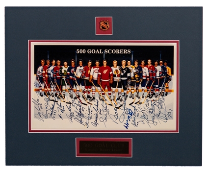 500-Goal Scorers Matted Print Display Autographed by 18 Including with Richard, Howe, Beliveau, Lafleur, Gretzky and Others with JSA Auction LOA 