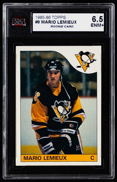 1985-86 Topps Hockey Card #9 HOFer Mario Lemieux Rookie - Graded KSA 6.5