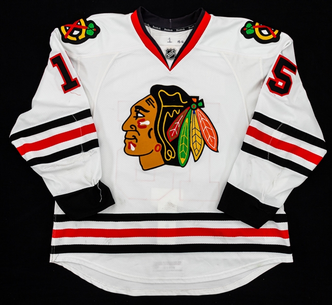 Artem Anisimovs 2015-16 Chicago Black Hawks Game-Worn Jersey with LOA - Team Repairs! - Photo-Matched!