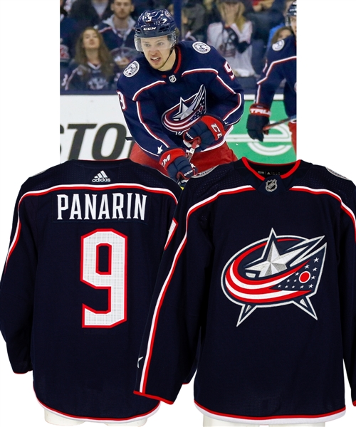 Artemi Panarins 2017-18 Columbus Blue Jackets Game-Worn Jersey with LOA - Team Repairs!
