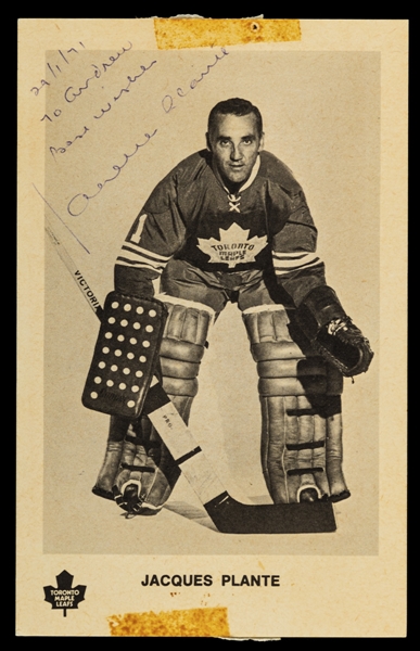 Deceased HOFer Jacques Plante Signed Early-1970s Toronto Maple Leafs Postcard