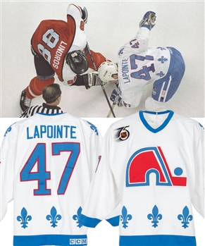 Claude Lapointes 1991-92 Quebec Nordiques Game-Worn Jersey - 75th Patch! 