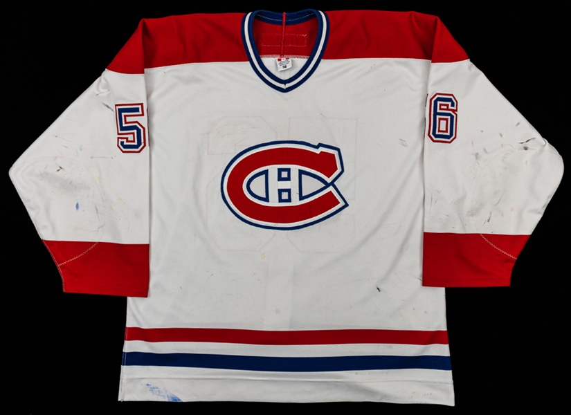 Stephane Robidas Early-2000s Montreal Canadiens Game-Worn Jersey with LOA and 2001-02 Canadiens Team-Signed Stick 