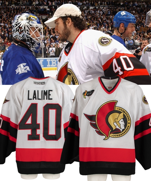 Patrick Lalimes 2003-04 Ottawa Senators Game-Worn Playoffs Jersey with LOA - Roger Neilson Memorial Patch! - Photo-Matched!