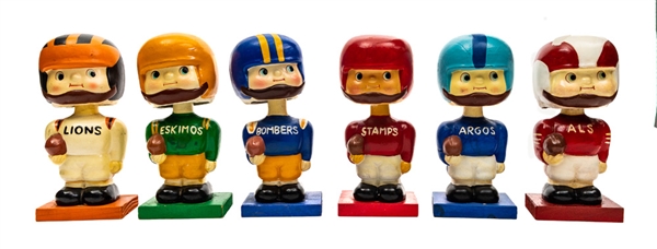 1961-65 CFL Wood Base Nodder / Bobbing Head Doll Collection of 6 
