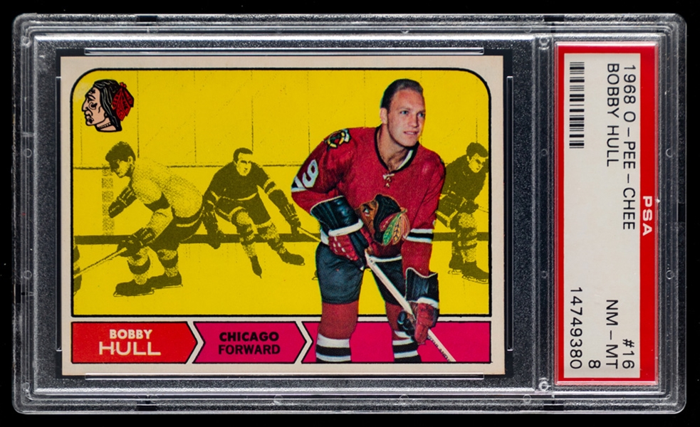 1968-69 O-Pee-Chee Hockey Card #16 HOFer Bobby Hull - Graded PSA 8
