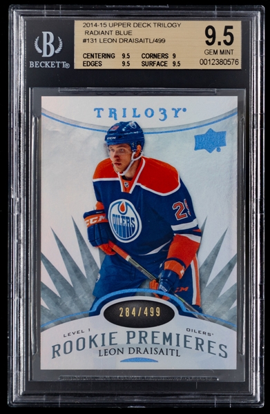 2014-15 Upper Deck Trilogy Rookie Premieres Radiant Blue Hockey Card #131 Leon Draisaitl (284/499) - Graded Beckett 9.5