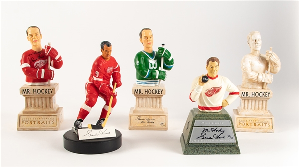 Deceased HOFer Gordie Howe Signed McFarlane Figurine and Bobble Head Collection of 18 