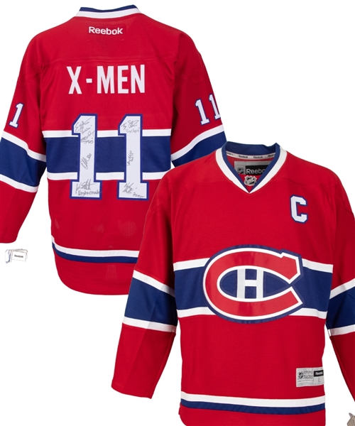 X-Men Montreal Canadiens Multi-Signed Jersey by 7 with JSA LOA Including Nicolas Hoult, Tye Sheridan, Sophie Turner, Kodi Smit-McPhee, Alexandra Shipp, Olivia Munn and Evan Peters