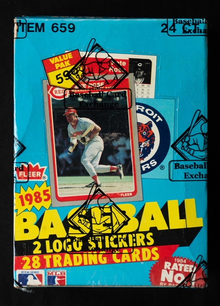 1985 Fleer Baseball Wax Box (24 Unopened Packs) - BBCE Certified - Kirby Puckett, Roger Clemens, Dwight Gooden, Orel Hershiser and Eric Davis Rookie Card Year!