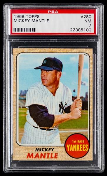 1968 Topps Baseball Card #280 HOFer Mickey Mantle - Graded PSA 7
