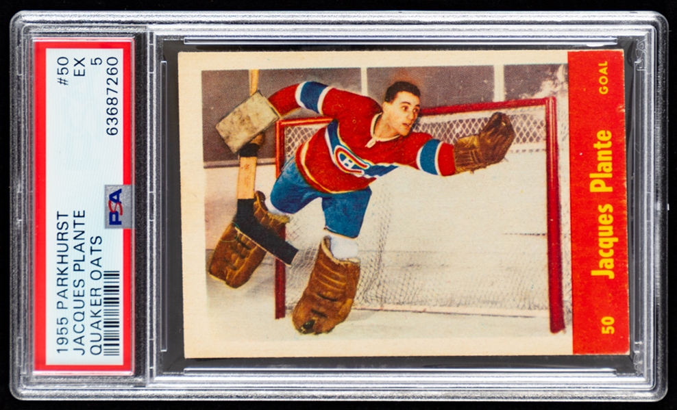 1955-56 Parkhurst Quaker Oats Hockey Card #50 HOFer Jacques Plante Rookie - Graded PSA 5