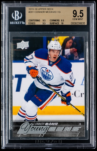 2015-16 Upper Deck Young Guns Hockey Card #201 Connor McDavid Rookie - Graded Beckett GEM MT 9.5