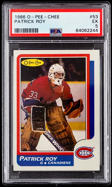1986-87 O-Pee-Chee Hockey Card #53 HOFer Patrick Roy Rookie - Graded PSA 5