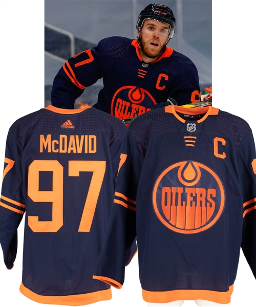 Connor McDavids 2020-21 Edmonton Oilers Game-Worn Stanley Cup Playoffs Captains Jersey with Team LOA – Art Ross and Hart Memorial Trophies Season! – Photo-Matched!