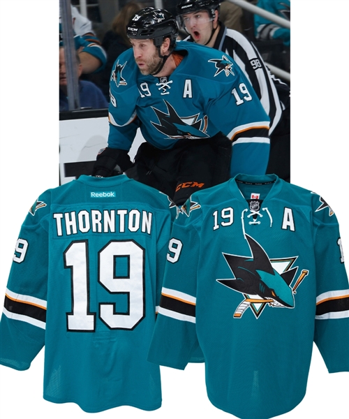 Joe Thornton’s 2014-15 San Jose Sharks Game-Worn Alternate Captain’s Jersey with LOA’s – Photo-Matched!