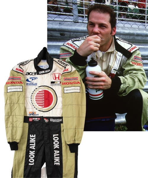 Jacques Villeneuves 2002 Lucky Strike BAR Honda F1 Team Signed Race-Worn Suit (Look Alike Sponsorship) with His Signed LOA
