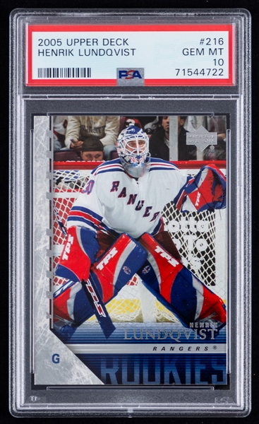 2005-06 Upper Deck Young Guns Hockey Card #216 Henrik Lundqvist Rookie - Graded PSA GEM MT 10