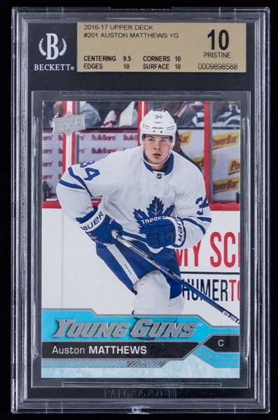 2016-17 Upper Deck Young Guns Hockey Card #201 Auston Matthews Rookie – Graded Beckett PRISTINE 10