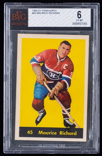 1960-61 Parkhurst Hockey Card #45 HOFer Maurice Richard - Graded Beckett 6
