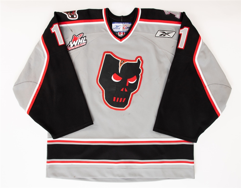 Justin Pogges 2004-05 WHL Calgary Hitmen Signed Game-Worn Jersey with Team LOA – 10th Anniversary Patch!