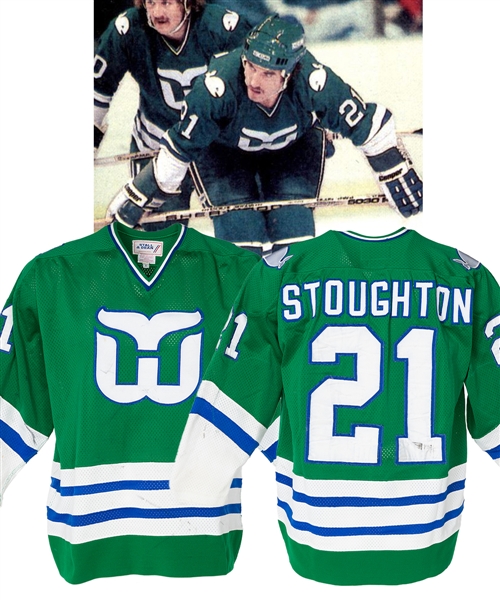 Blaine Stoughtons 1979-80 Hartford Whalers NHL Inaugural Season Game-Worn Jersey with COA 